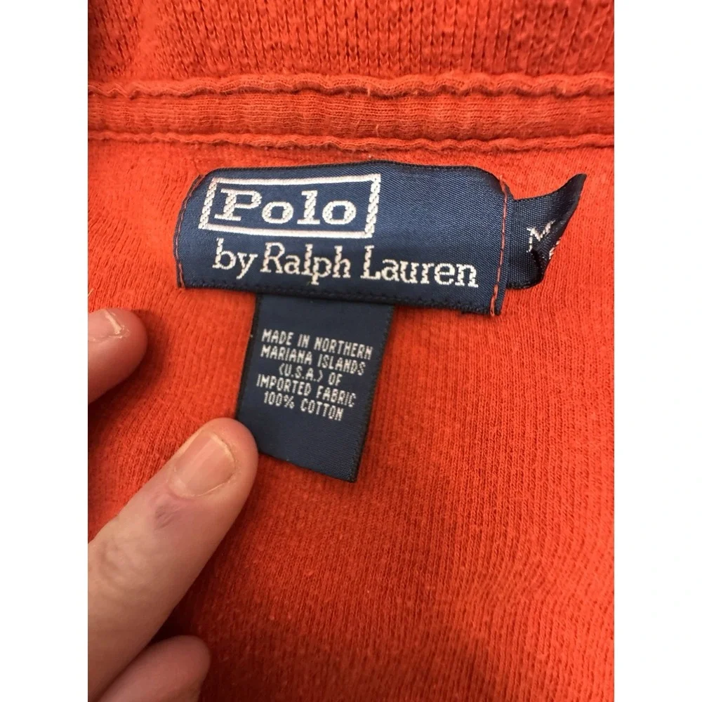 Polo Ralph Lauren Sweater 1/4 Zip Pullover Mockneck Orange Men Sz M Pony Ribbed